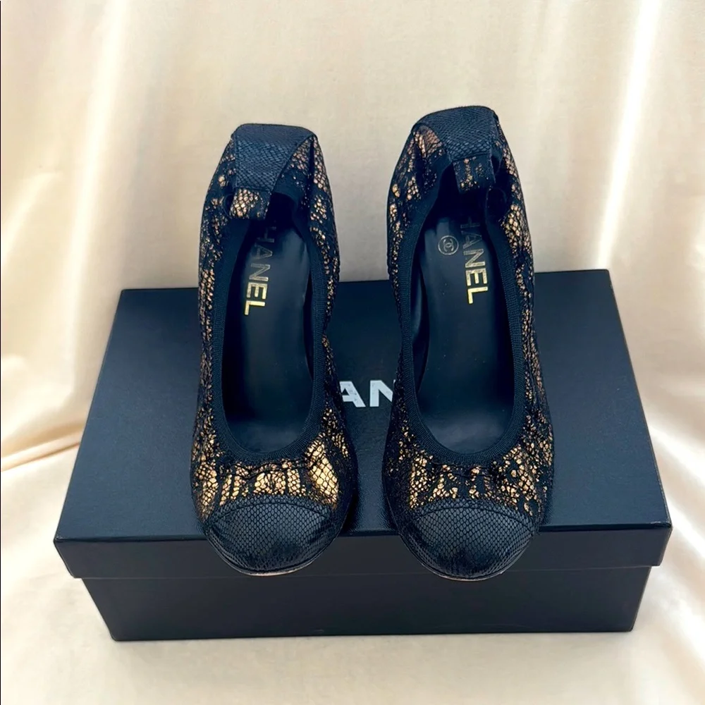 Chanel Black and Gold Heels